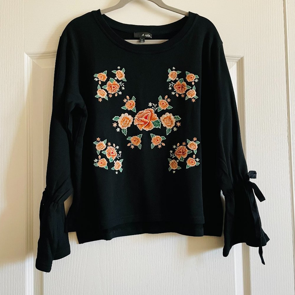 A.Callin Los Angeles Womens Pull On Embroidered 100% Cotton Top Size M